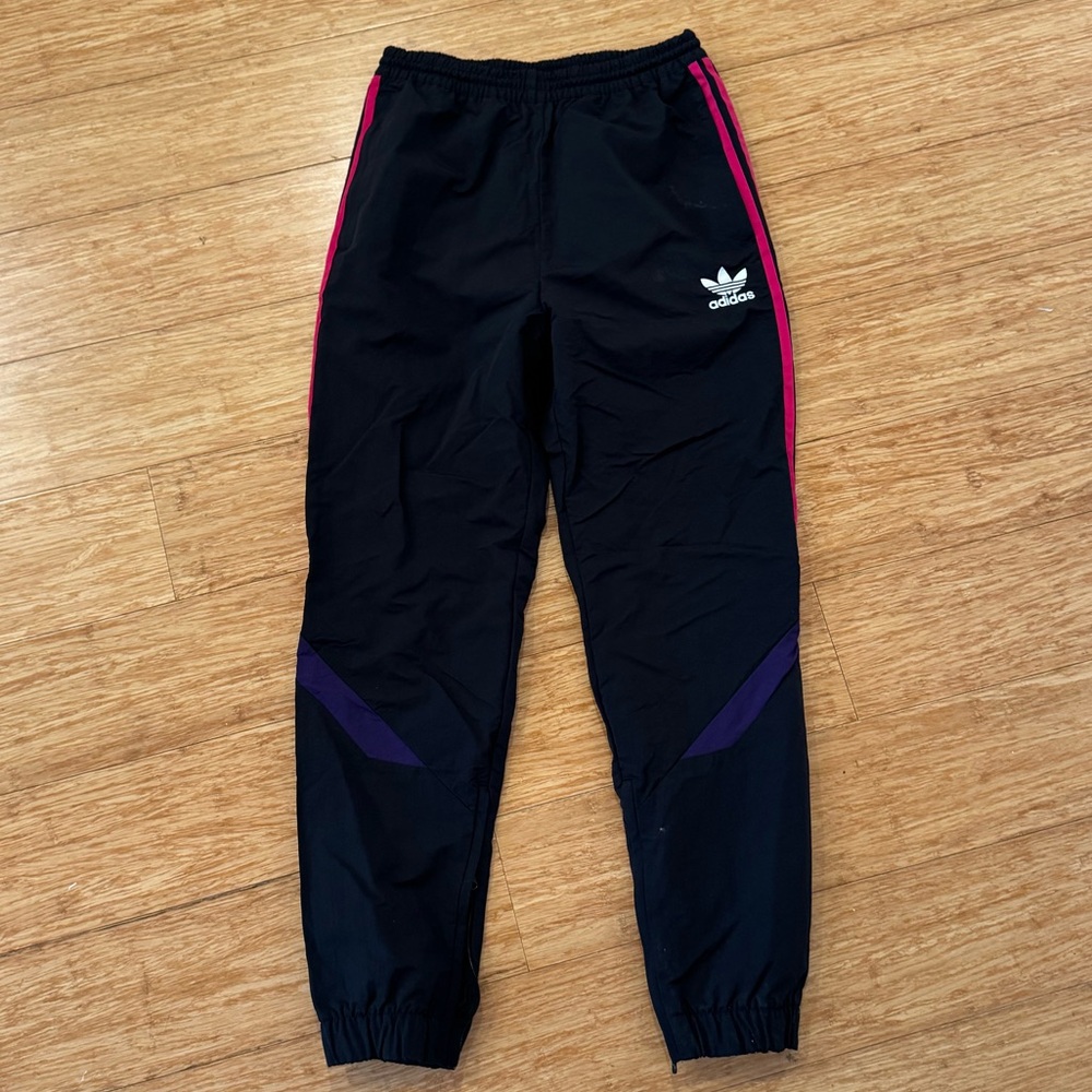 Adidas black pink purple color block track pants